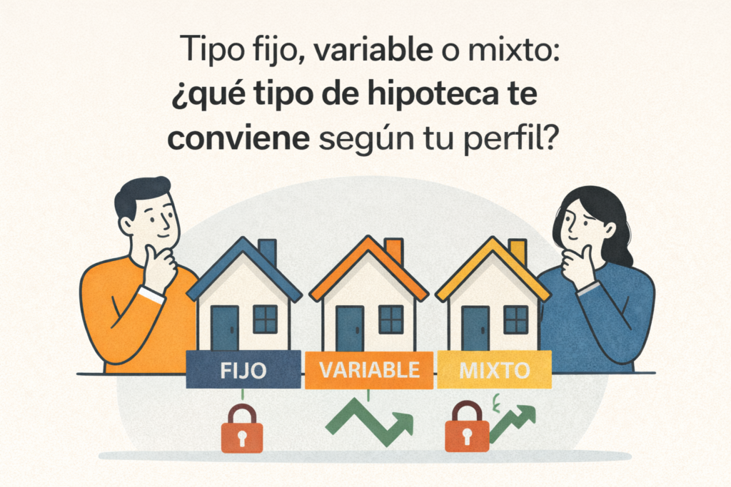 ¿No sabes qué tipo de hipoteca elegir? Descubre las diferencias entre hipoteca fija, variable y mixta, y cuál encaja mejor con tu situación personal.
