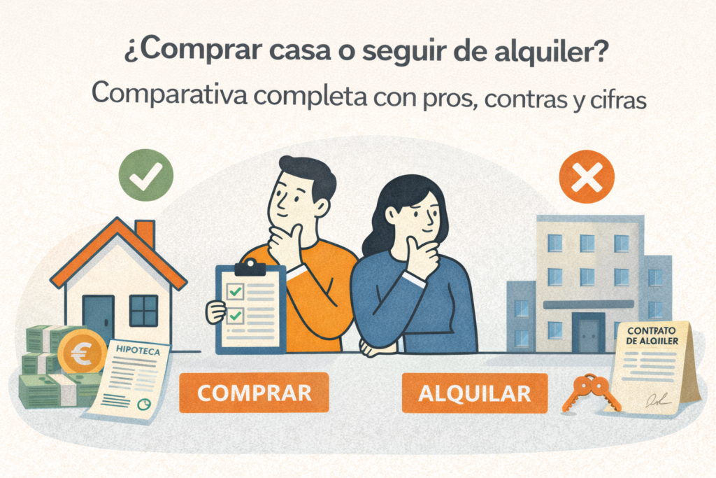 ¿Comprar casa o seguir de alquiler? Descubre ventajas, desventajas y qué opción te conviene según tu perfil y situación económica.